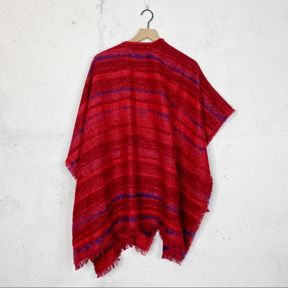 Lucky Brand Oversize Red Blue Plaid Shawl Poncho - Picture 4 of 4
